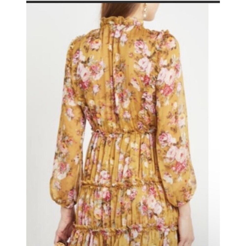 O.P.T. Floral Felicity Peasant Midi Dress Womens Size Medium Yellow Pink NWT - Picture 2 of 10
